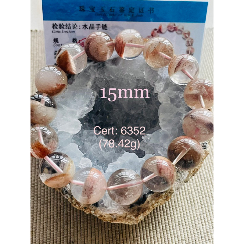 [CERTIFICATE] RARE MINERAL Limited Natural Brazil old-mine Pink Phantom 巴西花幽靈水晶 Bracelet 9/10/12mm