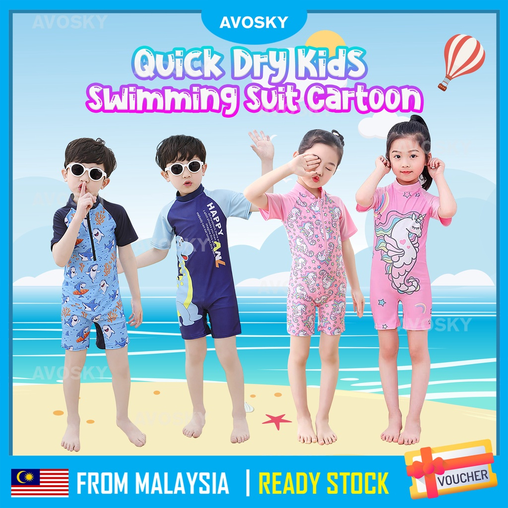 AVOSKY Swimming Suit Kid Baju Renang Budak Cartoon Cute Quick Dry Muslimah Swimsuit Kanak Kids Girl Boy Swimwear 儿童泳衣