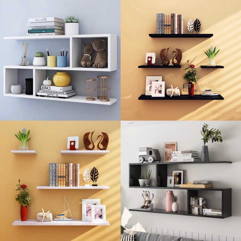 Wall Shelf 3 pcs / 4 Pcs / 7 Pcs Set Creative Word Partition Bookshelf Simple Rack Hanging DIY Living Room Decoration