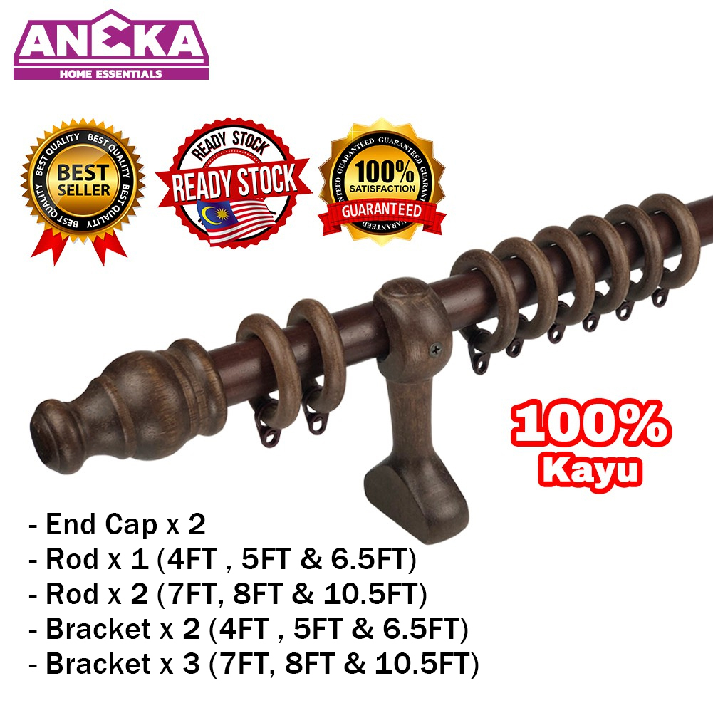ANEKA Wooden Curtain Rod (No Rings) / Curtain Rail / Rod Langsir Kayu