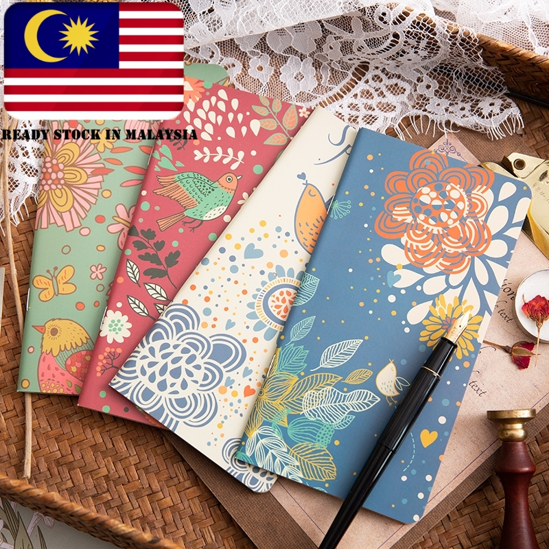 Vintage Prints Birds and Flowers Portable Kraft Paper Draft Notebook Blank Page Rough Book School Office Use Stationery
