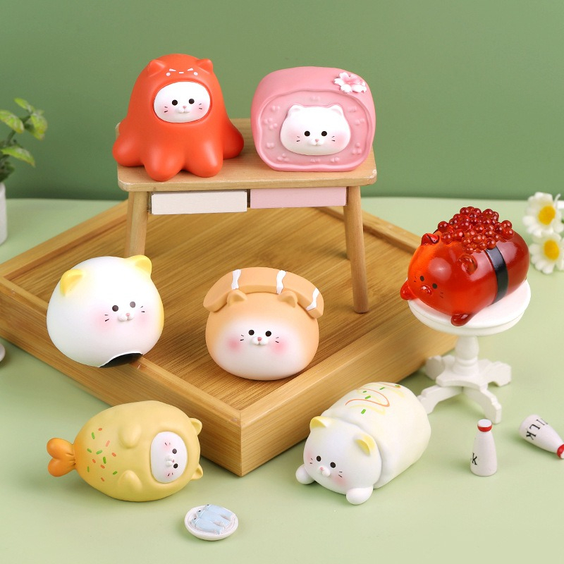 【BLIND BOX】 Sushi Cat Meow Puff Bento Figure Figurine Japanese Kitten Desk Decoration Set Gift Anime Collectibles 猫咪盲盒