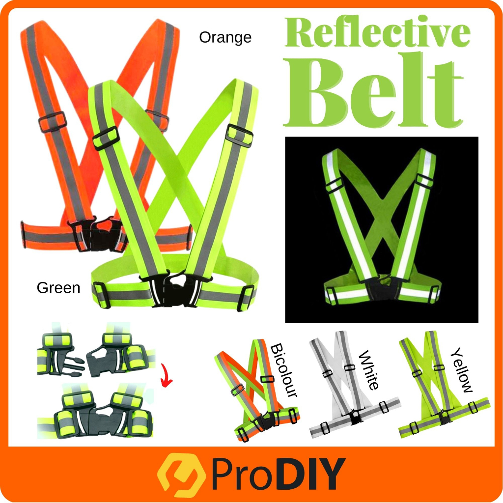 Adjustable Reflective Safety Belt Vest Fluorescent Green / Orange Night Visibility for Outdoor Sports Tali Keselamatan