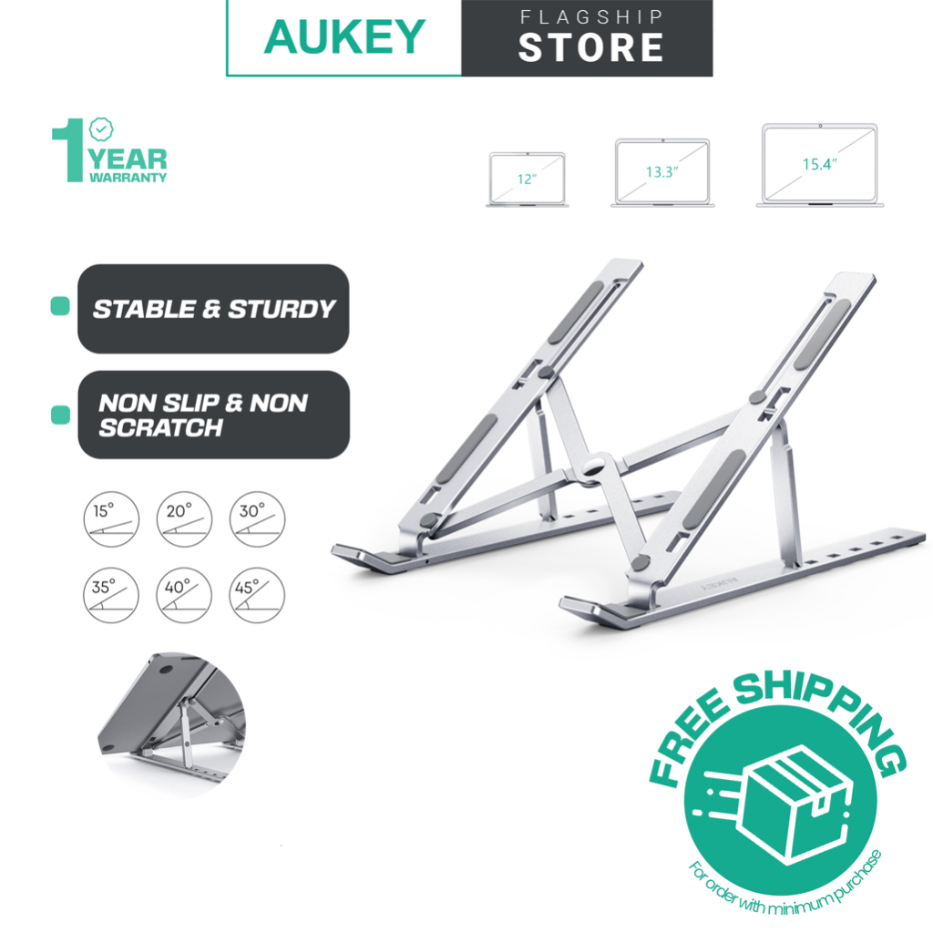 AUKEY HD-LT07 Aluminium Laptop Stand, Adjustable and Portable Laptop and Tablet Stand, Foldable Laptop Riser