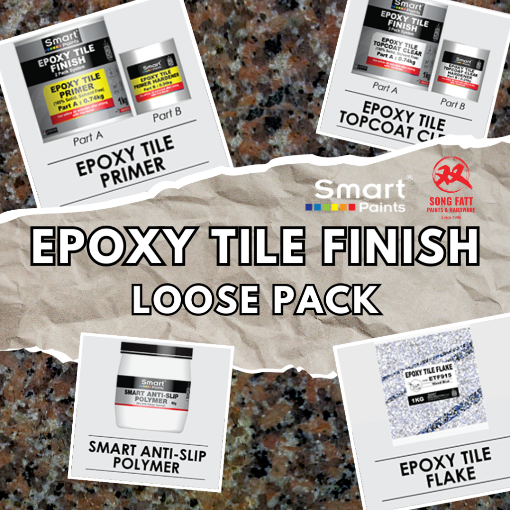 SMART Paint EPOXY FLAKES FLOOR (1kg FLAKES/1L Tile Primer/1L Clear Top Coat/Anti Slip Polymer) Heavy Duty Toilet Floor