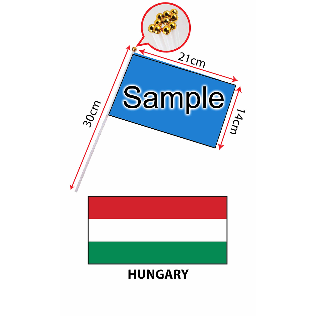 Hungary Hand Flag With Stick (14x21cm)/ Bendera Tangan Dunia Hungary (14x21cm)