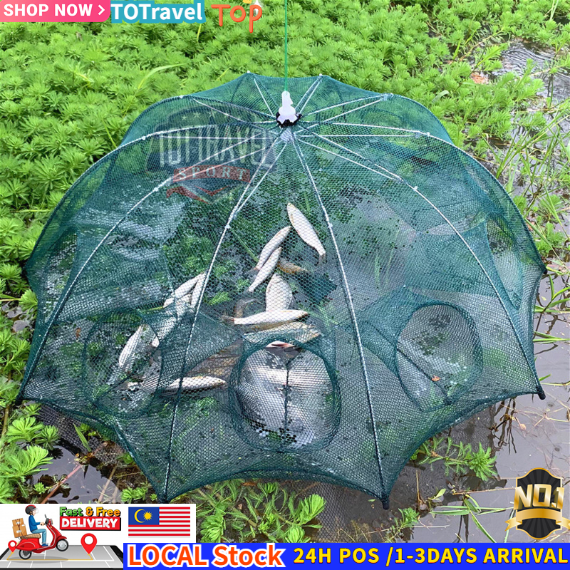 Bubu Ikan Jala Payung Udang 虾蟹笼鱼网地笼 4-8 Holes Fishing Net Cage Nylon Fish Trap Cast Net Cast Fold Crab trap Fishing Net