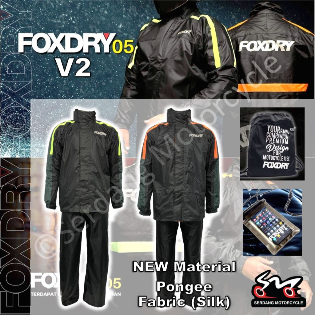 FOXDRY 05 V2 Waterproof Raincoat Rain Coat Baju Hujan Rainsuit Jacket Pongee Fabric