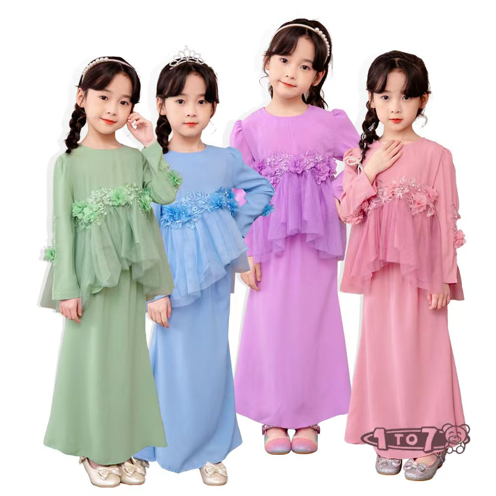 Baju Kurung Budak Bunga Kurung Set Budak Kurung Raya Budak 2023 Girl Muslim Attire Greenlilac 