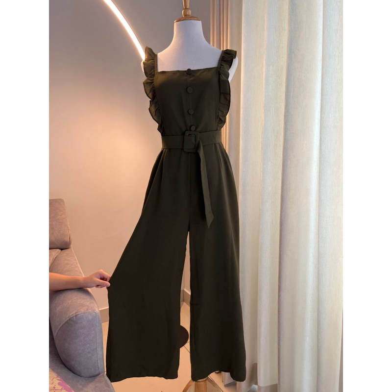 Desense High Quality long jumpsuit with belt高质量荷花边袖长宽连身裤