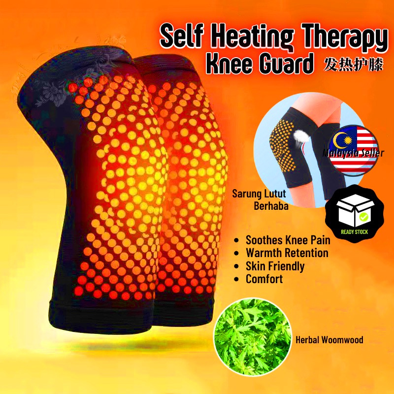 Sarung Lutut Terapi Self Heat Spontaneous Knee Protector Leg Pain Relief Patch Warmer Pad Therapy Guard 艾草护膝袜 保暖护膝关节炎老寒腿