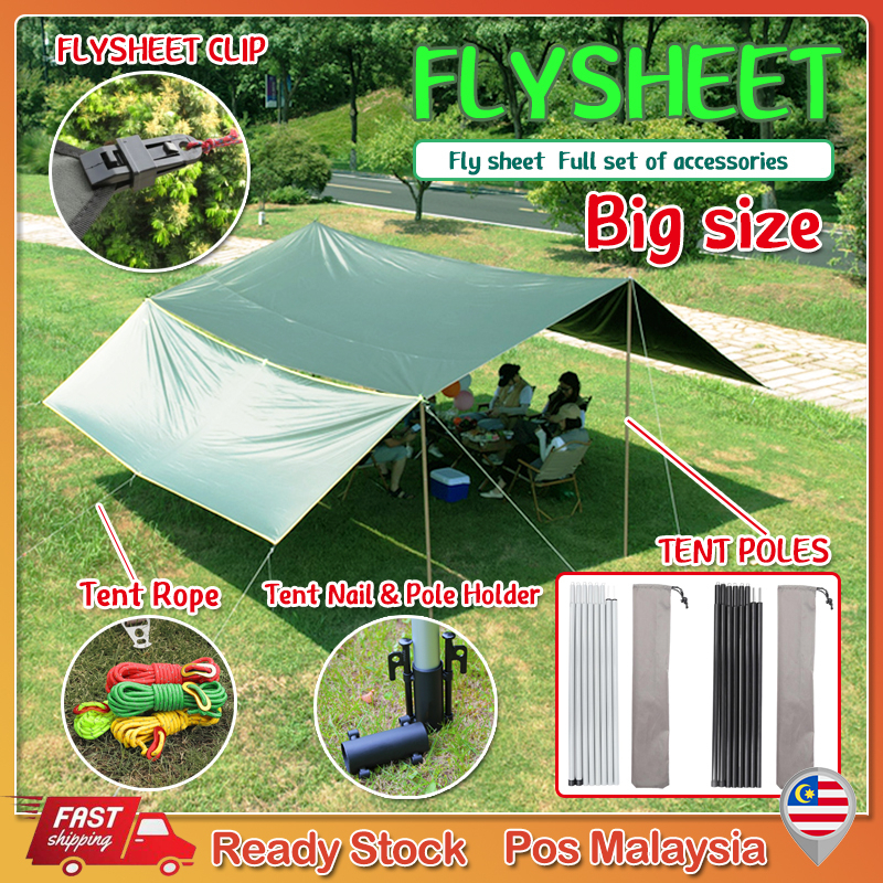 【Complete set】 Flysheet Waterproof Groundsheet Camping Tarp Shelter Alas Tent Floor Sheet Tent Awning