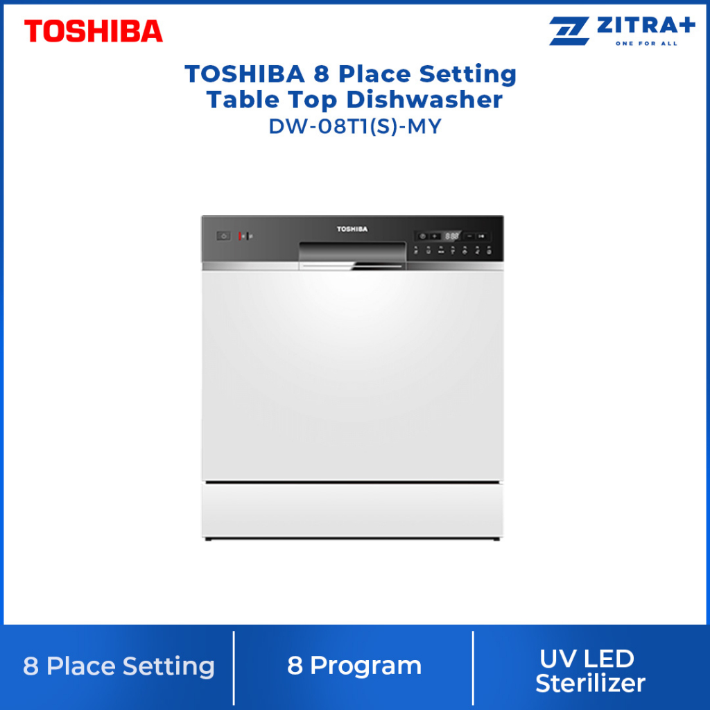 TOSHIBA 8 Place Setting Standing Dishwasher DW-08T1(S)-MY | Self Cleaning For Easy Maintenance | Flexible Rack System