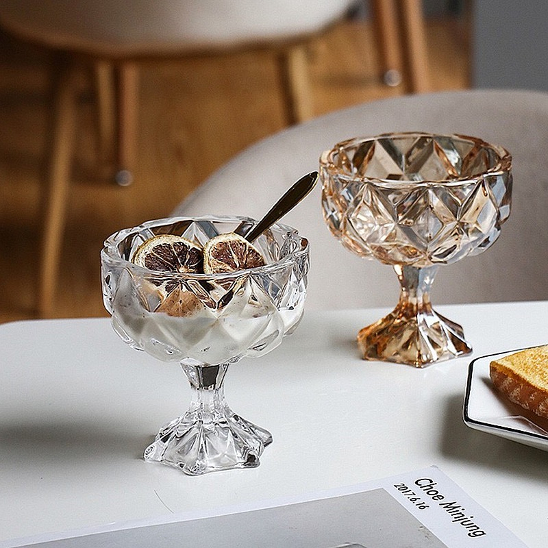 ✨EM Living✨ Crystal Dessert Glass Bowl Mangkuk Raya Ais Krim Ice Cream Kaca Thick Parfait aesthetic cup oatmeal cup 甜品杯