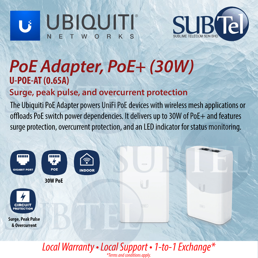 Ubiquiti PoE Adapter U-POE-at PoE+ 48V 30W 802.3at Shielded Surge Protector CCTV U6-LR