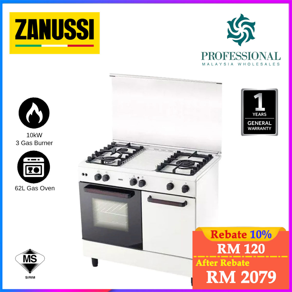 ZANUSSI 3 GAS BURNERS FREE-STANDING GAS COOKER WITH 62L ELECTRIC OVEN COOKER