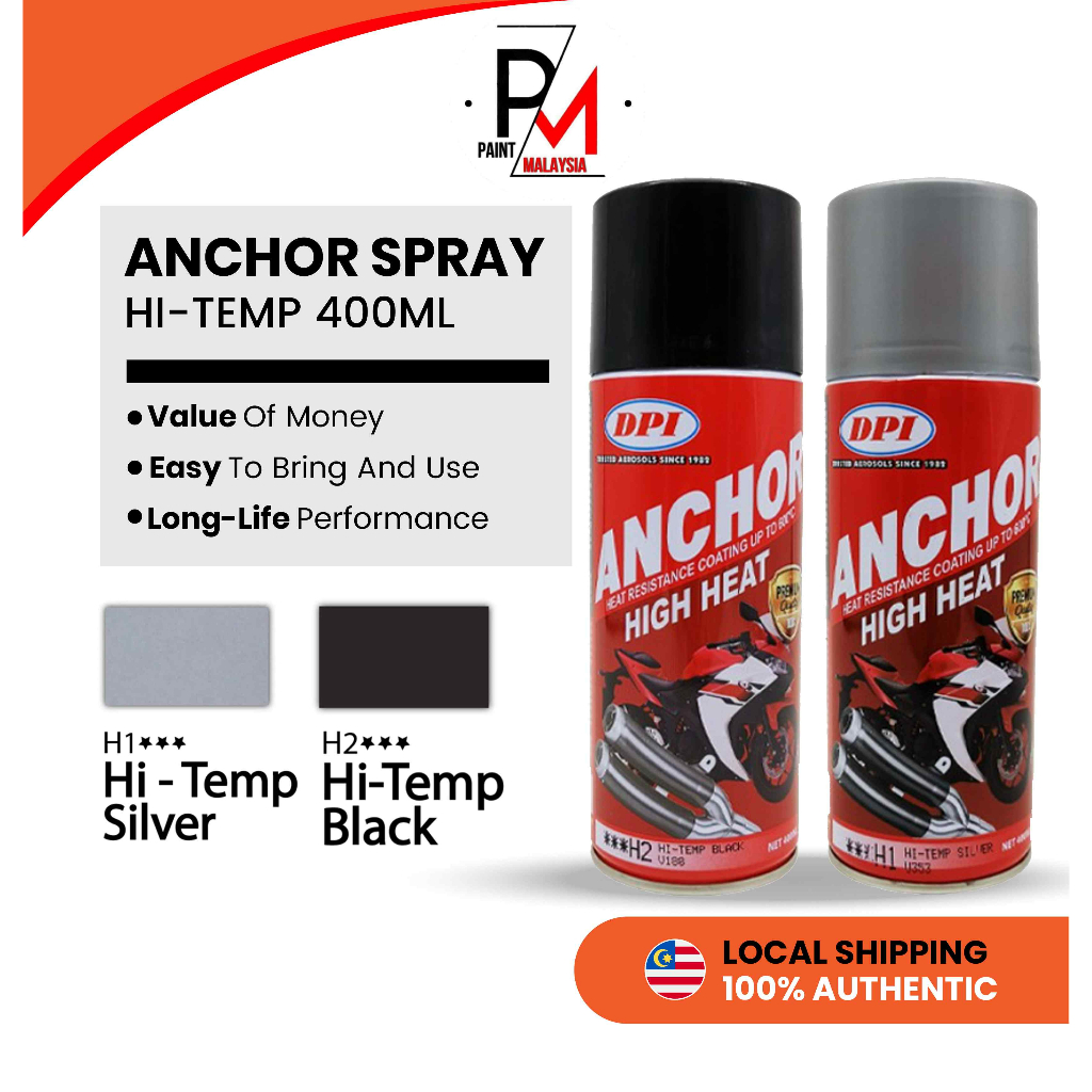 ANCHOR Spray Hi Temp Black Silver H1 H2 Spray Exhaust Spray Tahan Panas Spray Ekzos Spray Kulit Enjin Cat Ekzos 黑武士漆