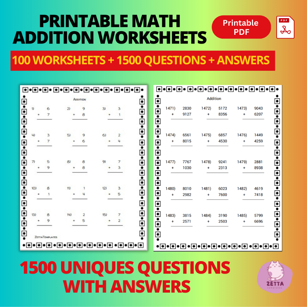 [PDF] Printable Math Addition Worksheets Based on Difficulties Level