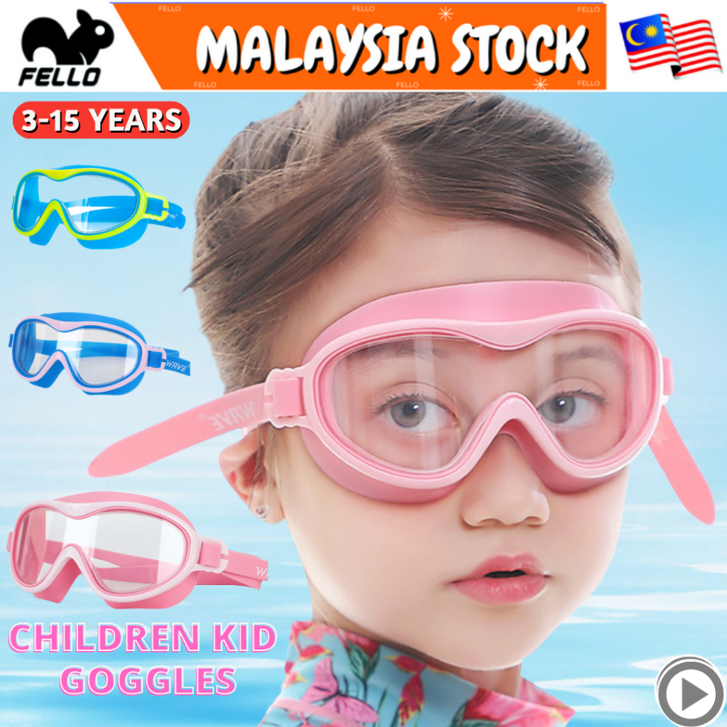 READY STOCK KL Kid Swimming Goggle Diving Adjustable Waterproof Anti-fog UV Wide Vision Budak Kanak Cermin Mata Renang