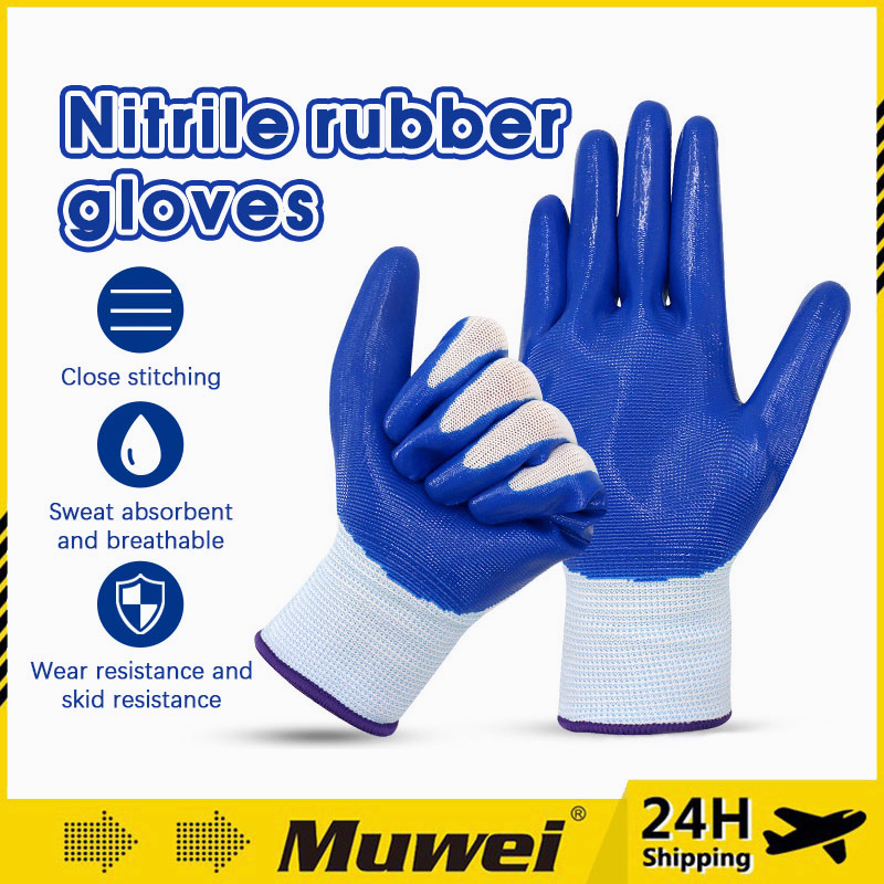 Nitrile Cotton Half Rubber Glove Sarung Tangan Getah Latex Coated Protective Garden Glove 保护手套 Safety Working Glove PU