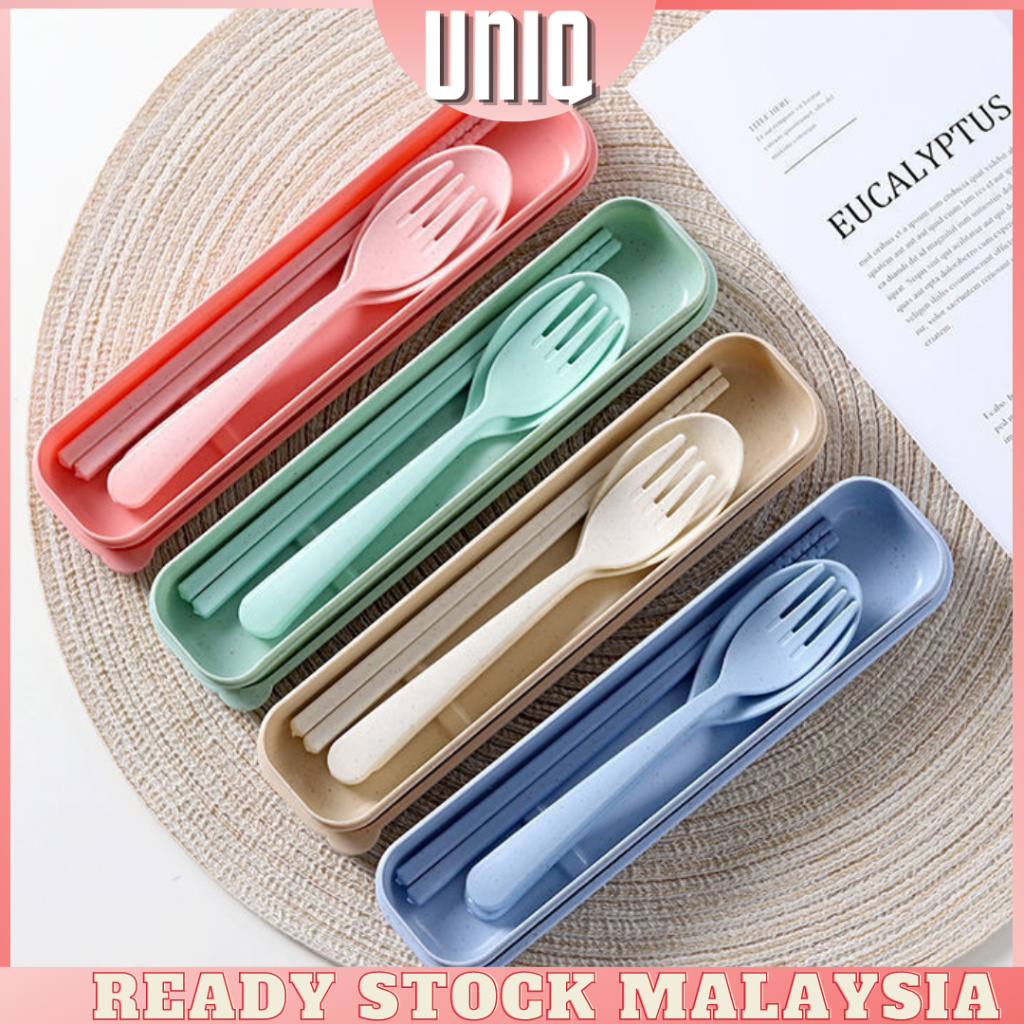 S11 READY STOCK UNIQ Portable Wheat Cutlery Set Travel Spoon Fork Chopstick Box / Sudu Set / Door gift / Wedding gift