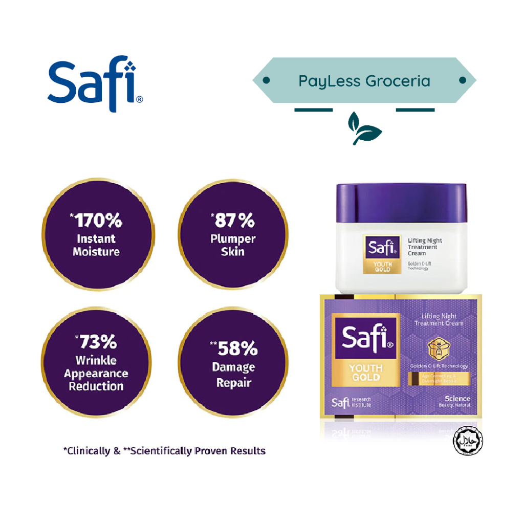 Safi Youth Gold Lifting Night Treatment Cream / Krim Pelembap Malam 45g