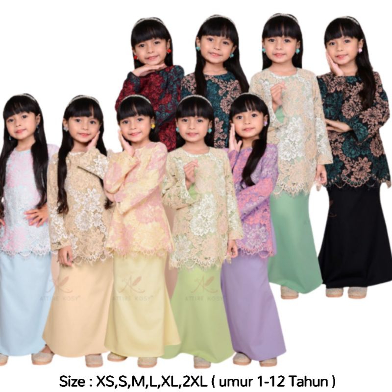 (KIDS BUDAK 1-12 THN) KURUNG MODEN LACE RAYA 2024 ADALYN MAROON DUSTY SAGE GREEN BLACK SOFT YELLOW NUDE LILAC LAVENDER