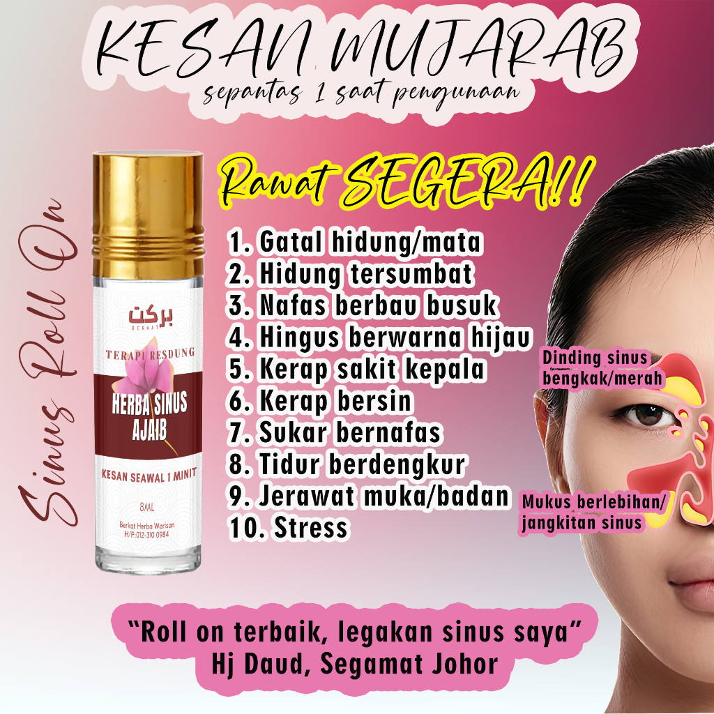 KESAN 1 SAAT Roll on Resdung Sinus Saraf Lemon Lavender Aura Terapi Aroma Terapi Minyak Angin Minyak Panas Herba Massage