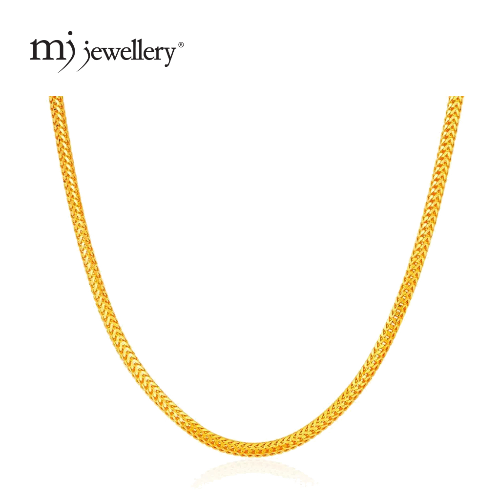 MJ Jewellery 916/22K Gold Solid Mesh Chain Necklace R033 / Emas 916 Rantai Leher Pandora Padu