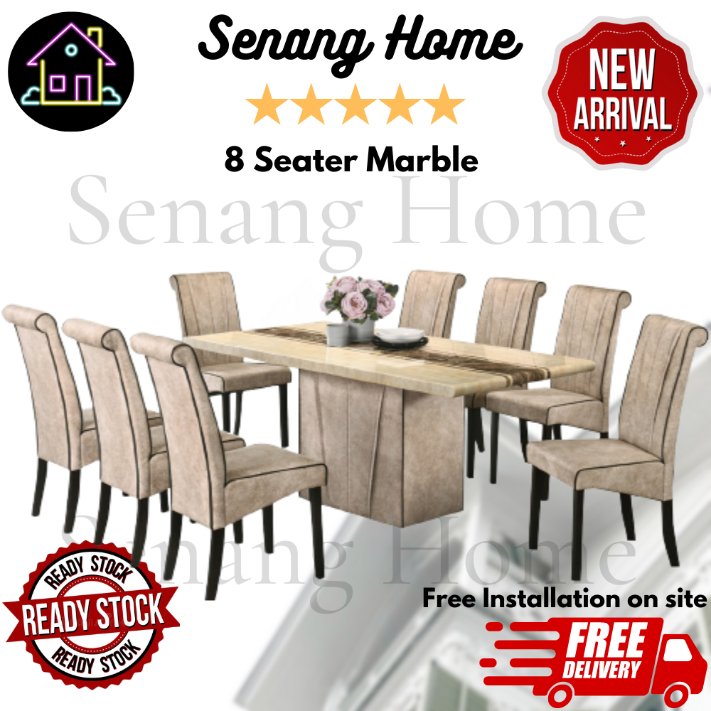 Senang Home 8 Seater Premium Marble Dining Set 1 Table + 8 Chairs Modern Design Ready Stock Siap Pasang