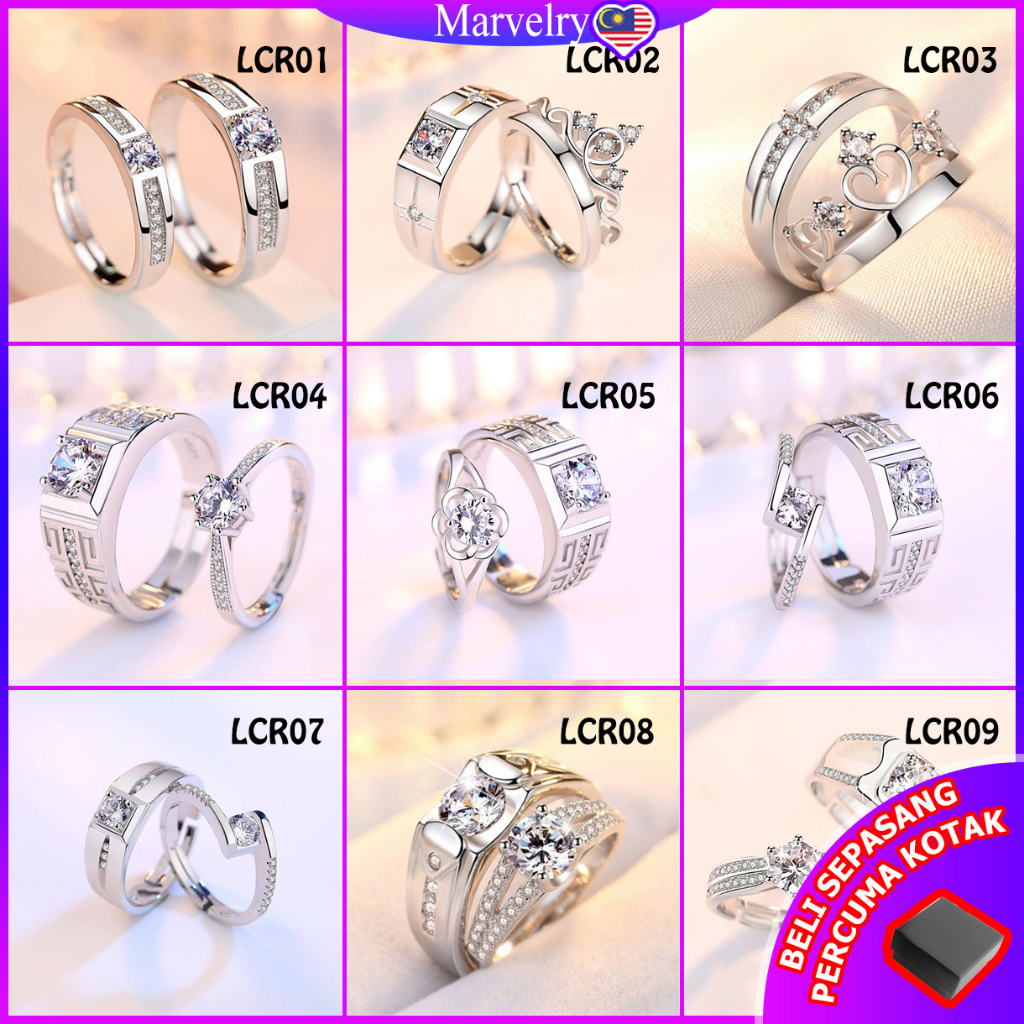 【Ready Stock KL】Luxury Couple Rings Gift S925 Silver Adjustable Lover Ring Cincin Tunang Nikah❤