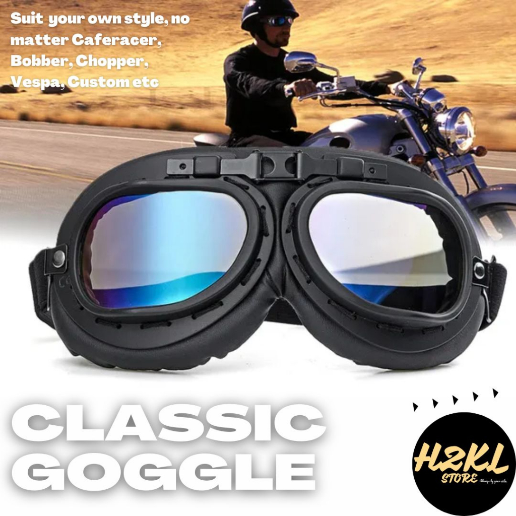 【Ready Stocks】 CLASSIC GOGGLES Pilot Motorcycle Biker Caferacer Bobber Chopper Vespa Classic Vintage