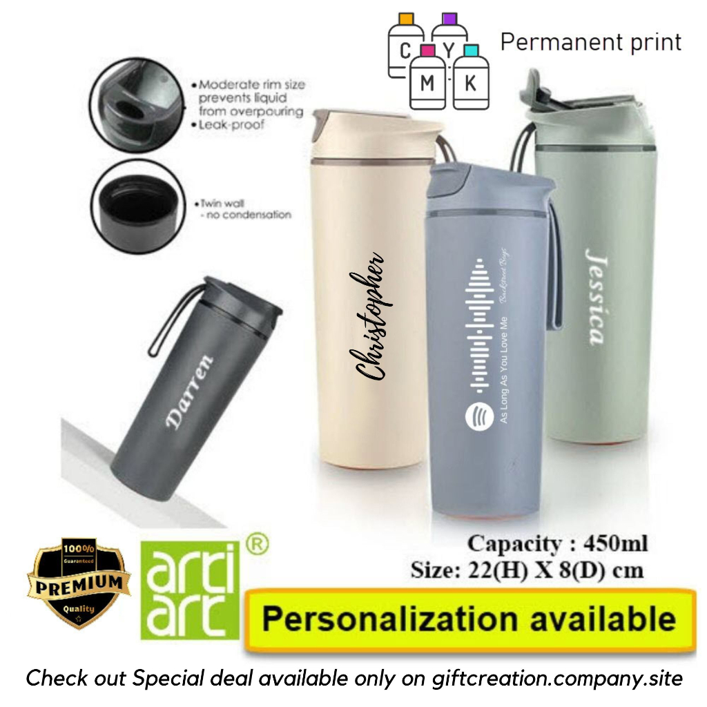 Personalised 450ml ORIGINAL ARTIART RHINO Non slip Double Wall Suction Coffee Mug No Spill Tumbler Botol Air