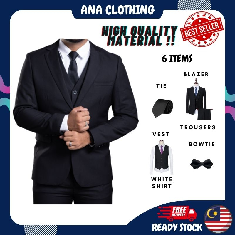 6 Items Slimfit Men Suit Blazer High Quality Wedding Suit Business Suit Blazer Men Suit Blazer Lelaki Tuxedo [READYSTOK]