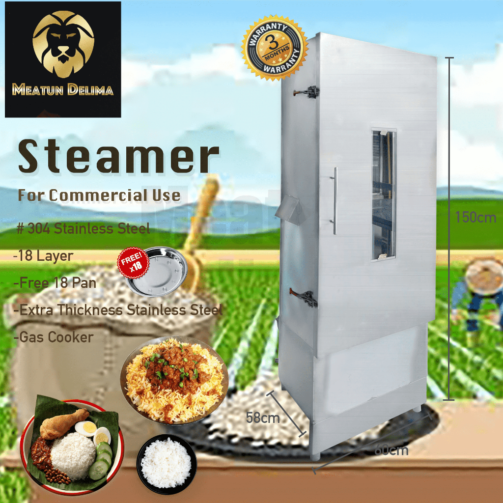 Stainless Steel Gas Rice Steamer Cabinet Pengukus Kuih dan Nasi Beriani Lemak 18 Layer Commercial / Warung / Briyani