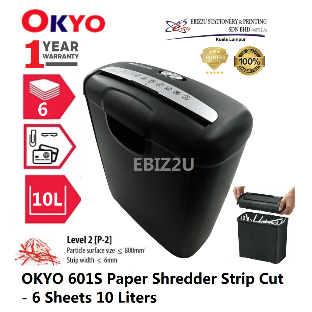 OKYO 601S Paper Shredder Strip Cut 6 Sheets 10 Liters (Straight Cut