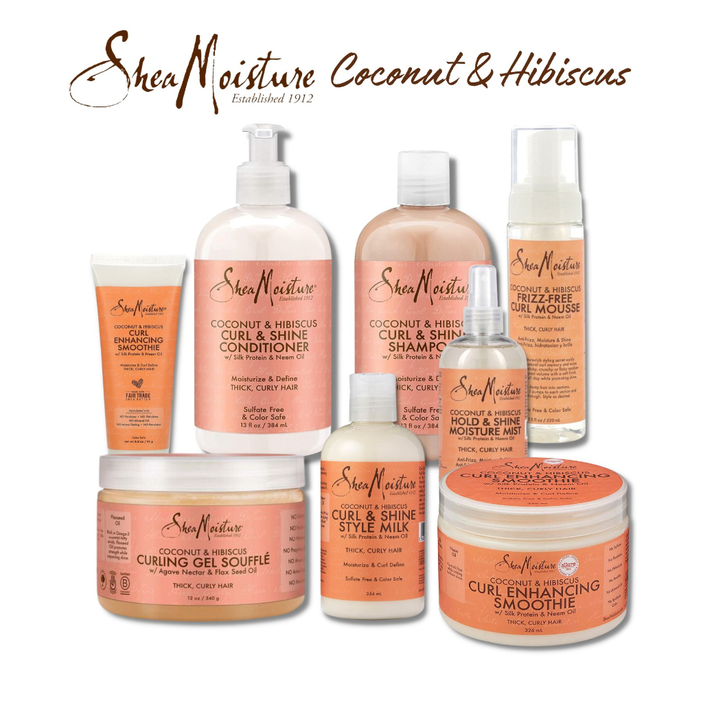Shea Moisture Coconut & Hibiscus Curl Enhancing Smoothie Souffle Shampoo Conditioner Cream Mousse masque