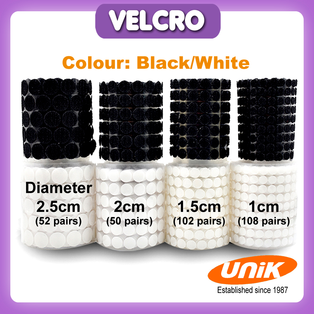 [UNIK] 1cm - 2.5cm Self Adhesive Velcro Magic Dots Double Side Tapes Sticky Back Hook Loop White Black Pelekat Magic 魔术贴