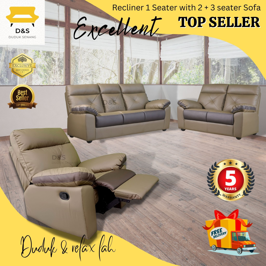 PU Leather Recliner Sofa Set 1+2+3 seater / 1R+2+3 seater sofa set by