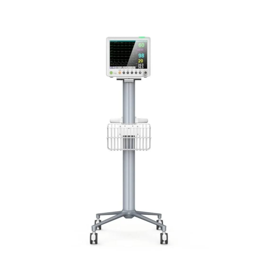 Patient Cardiac Monitoring 6 Parameter. Computer Monitor Medical Trolley Stainless Steel. Hospital Monitor Trolley