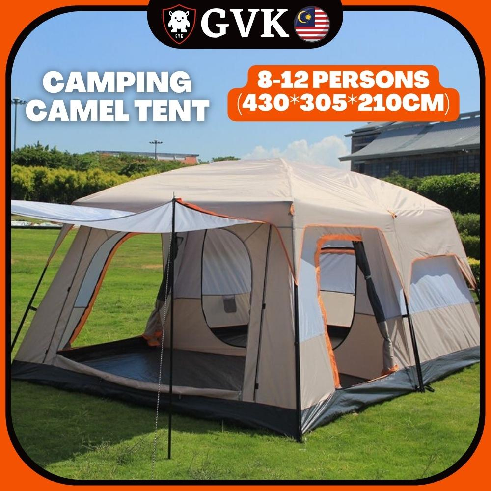 TROFEO CAMEL TENT Khemah Unta 2 Bedrooms 1 Hall 8-12 Person Ultra-Large Double Layers Outdoor Khaki Family Tent ST-096 D