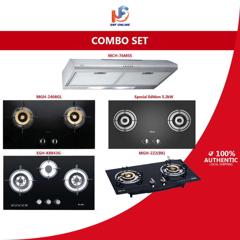 Midea Slim Hood MCH-76MSS + Midea Glass Hob MGH-2408GL Special Edition Combo Package 5.0kW