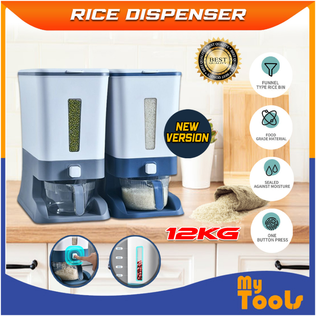 [READY STOCK] 12KG Automatic Rice Dispenser with Rinsing Cup Bekas Beras Viral Smart Rice Dispenser Kitchen Storage 储米桶