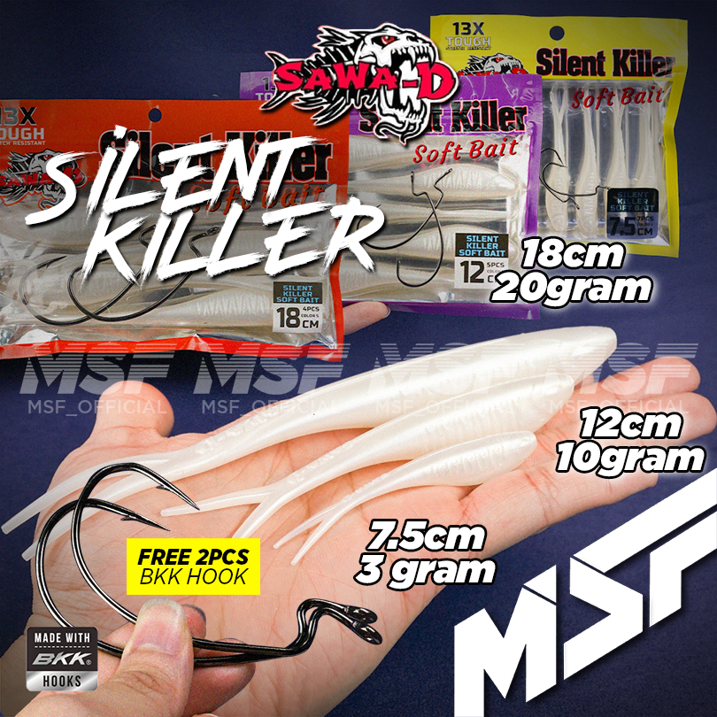 [MSF] Sawa-D Silent Killer Soft Plastic FREE 2 HOOK | 7.5cm 12cm 18cm | Silencer Killer Toman | Ready Stock Malaysia