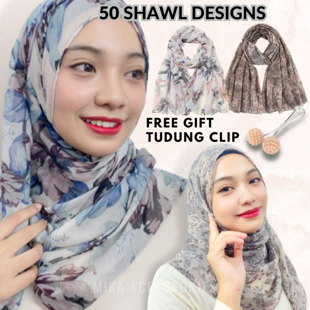 Tudung Shawl Printed Cotton Voile | Murah | 180x90cm