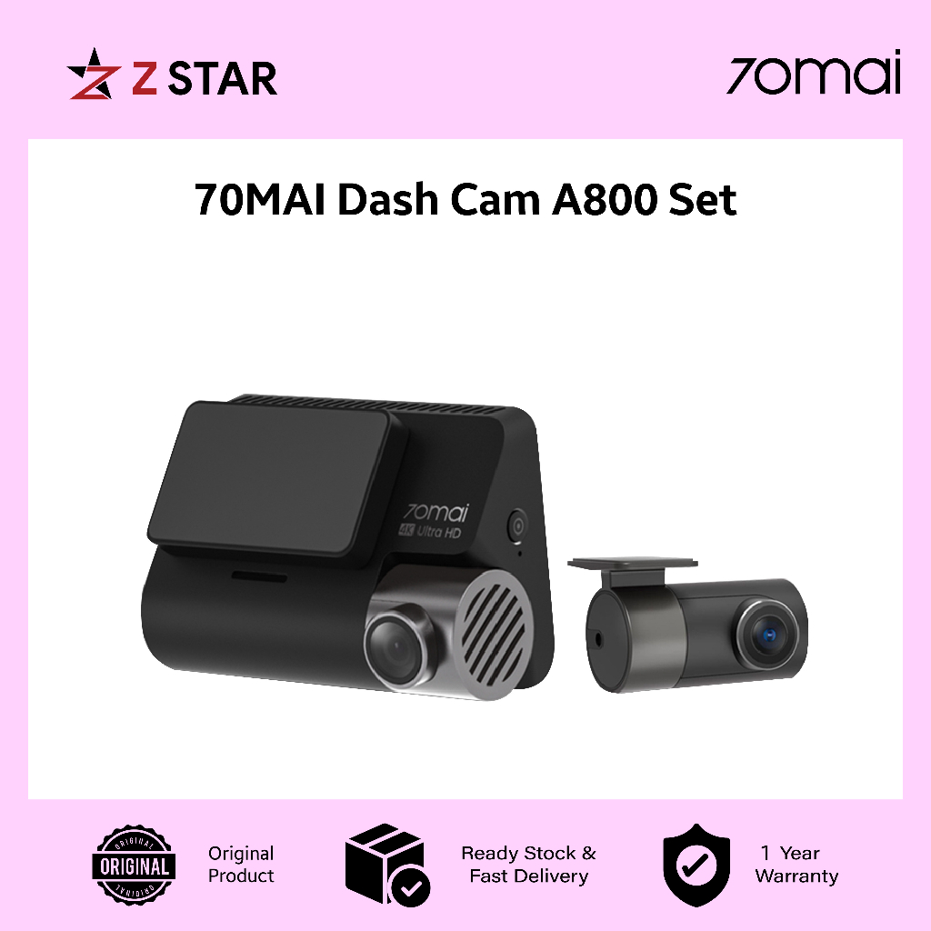70mai A800S Dual Vision 140 Rear Cam FOV 4K Ultra HD Screen Dash Cam App Control 24h Night Vision A800