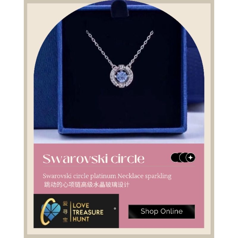 Readystock 现货 Swarovski circle Platinum Necklace Female SPARKLING DANCE Beating Heart Blue Crystal Clav 跳动的心项链高级水晶玻璃设计