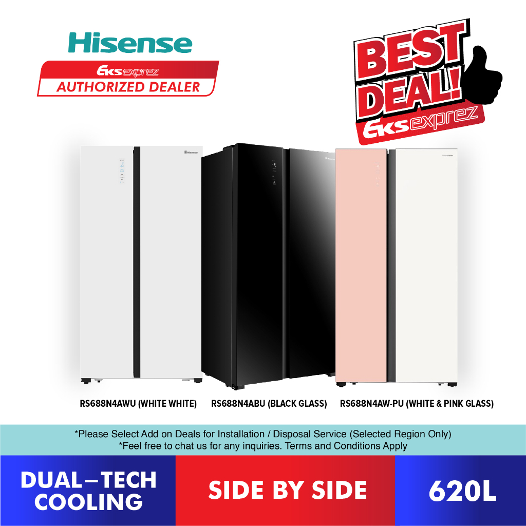 [FREE SHIPPING] Hisense Side by Side Inverter Fridge (620L) RS688N4ABU / RS688N4AWU / RS688N4AW-PU Refrigerator