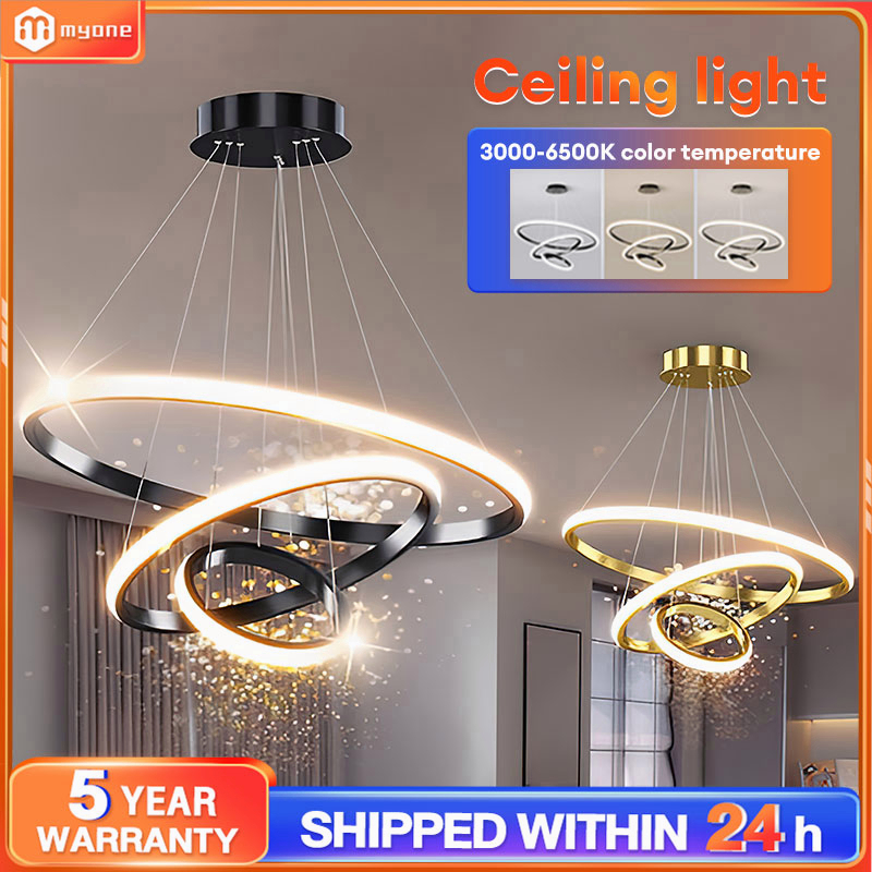 Ceiling light Lampu Ceiling Modern Pendant Lamp Led Rings Circle Ceiling Hanging Chandelier Black Loft Living Dining