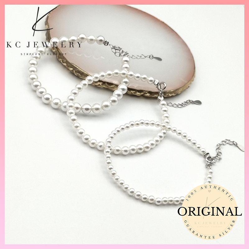 KC Jewelry S925 White Gold Plated Korea Pearl Bracelet/Gelang Mutiara Korea S925 Celup Emas Putih